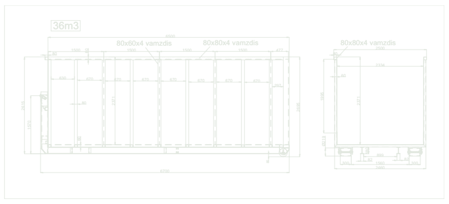 36 m³ hook-lift container – drawing