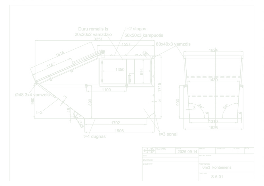 6 m³ enclosed container – drawing