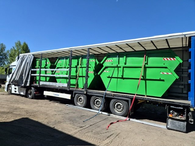 Containers loaded onto a truck